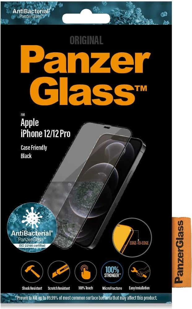 Mbrojtës ekrani PanzerGlass iPhone 12/12 Pro, xham i temperuar, antibakterial