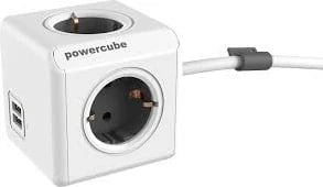 Prizë multifunksionale PowerCube, USB, 1.5m, e bardhë/hiri