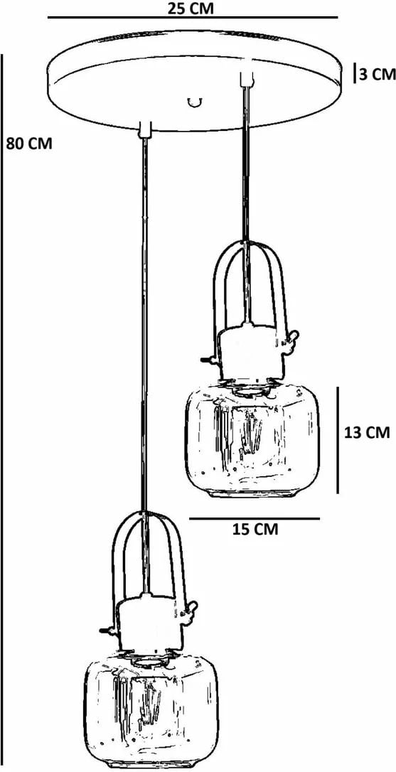 Llambë tavani Opviq, 9067-2, metal, xham, gri, arre, e zezë