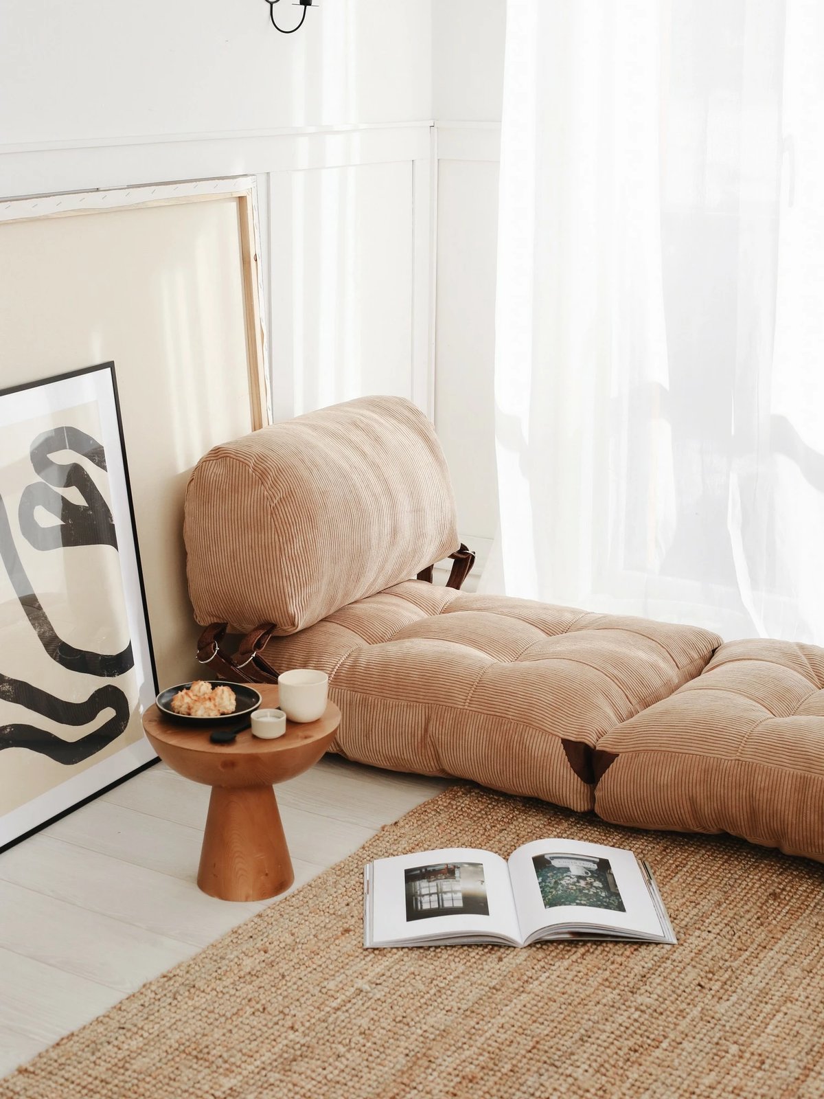 Krevati-karrige një vendësh, kadife Fold, ngjyrë deve, Atelier del Sofa