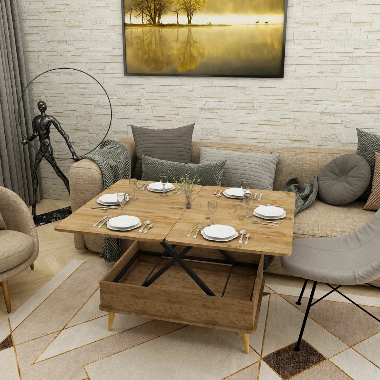 Tavolinë kafeje, ngjyrë pishe, Skye Decor, Dy Ada