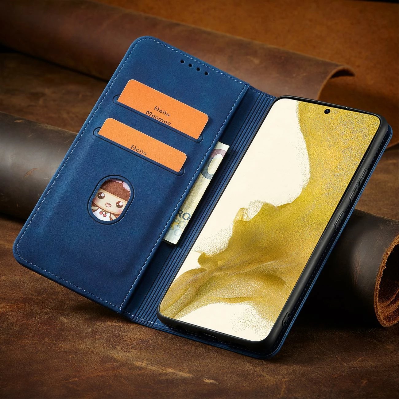 Mbështjellës Hurtel Magnet Fancy Case për Samsung Galaxy S23 Ultra, me kapak, portofol dhe qëndrim, Kaltër