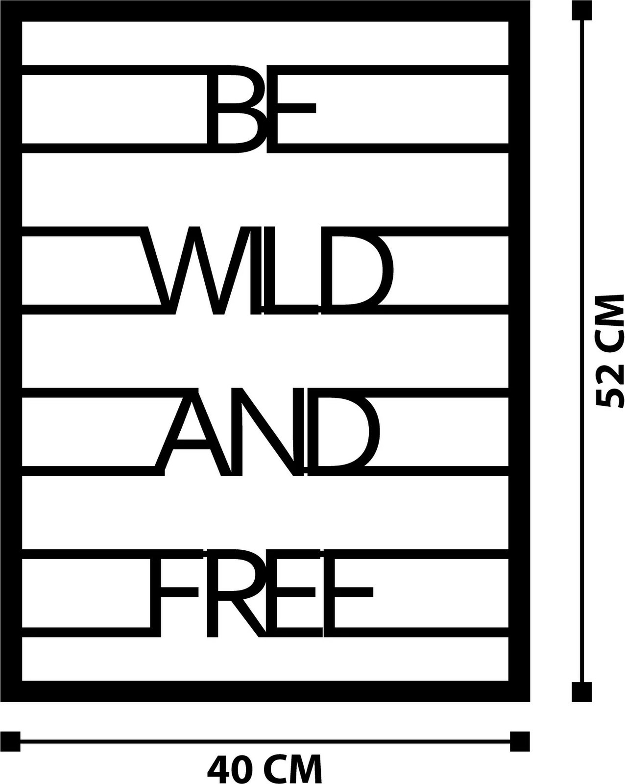 Aksesor dekorativ metalik për mur, Wallity, Be Wild And Free, ngjyrë e zezë, 40x52cm