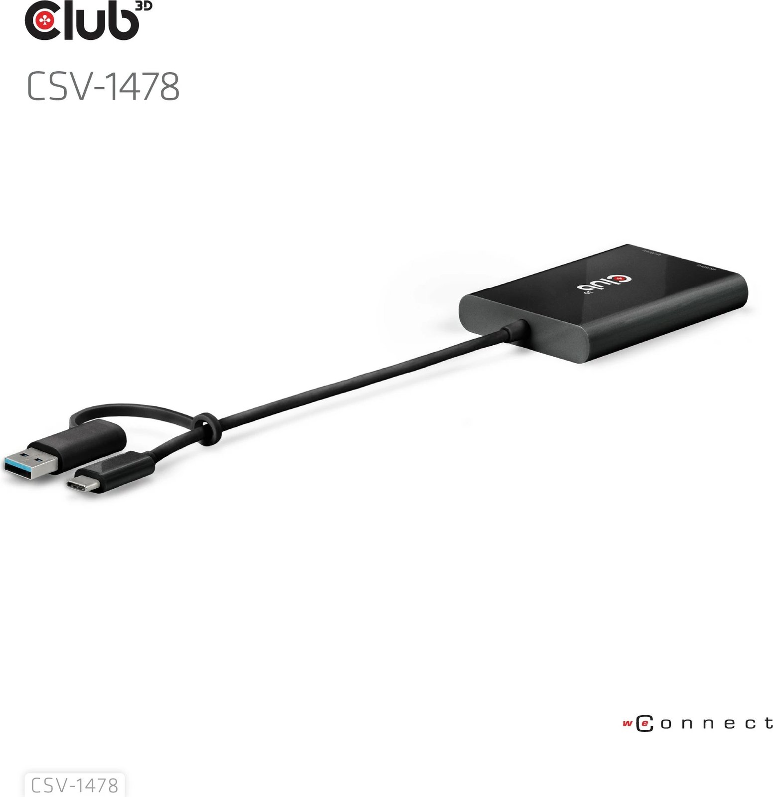 Adapter Club3D USB-C/USB-A në 2x DisplayPort 4K, i zi Adapter Club3D USB-C/USB-A në 2x DisplayPort 4K, i zi