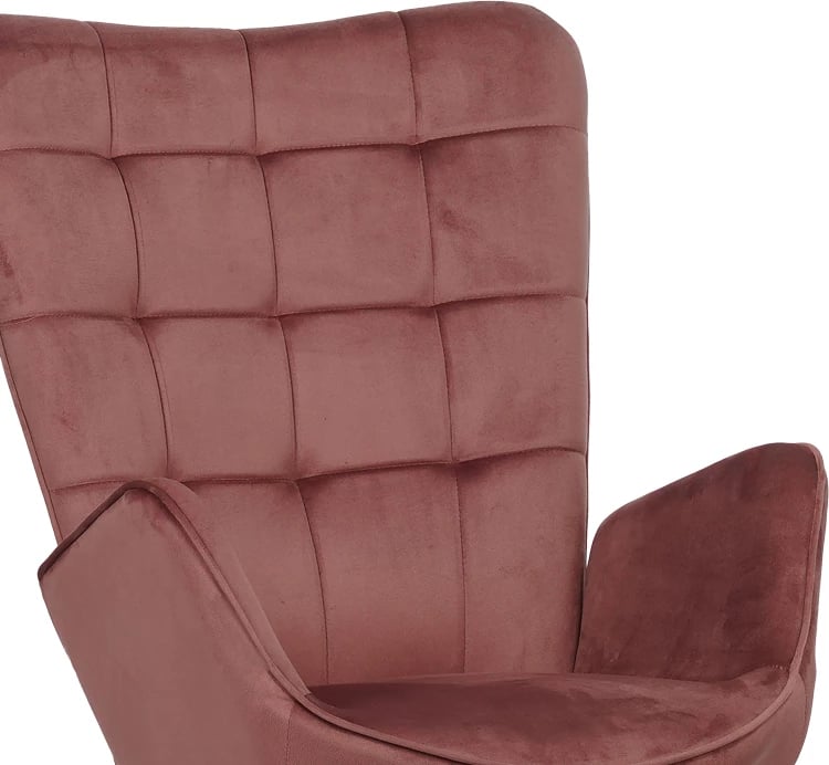 Fotel me stol Dorita, kadife ngjyrë mollë e kalbur, këmbë metalike të zeza, 68.5x76x103cm