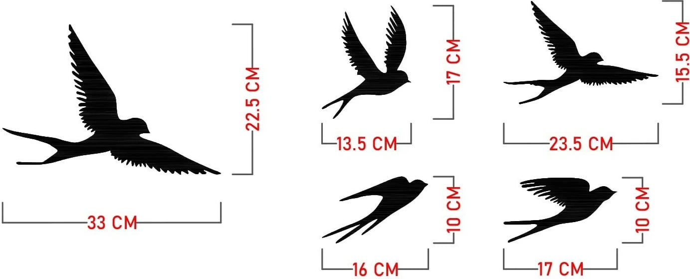 Aksesor dekorativ metalik për mur, zogj, Wallity, ngjyrë e zezë