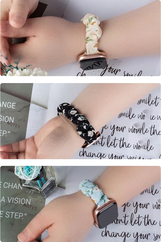 Rrip tekstili për Apple Watch Hurtel, elastik, motiv kivi, i bardhë Rrip tekstili për Apple Watch Hurtel, elastik, motiv kivi, i bardhë