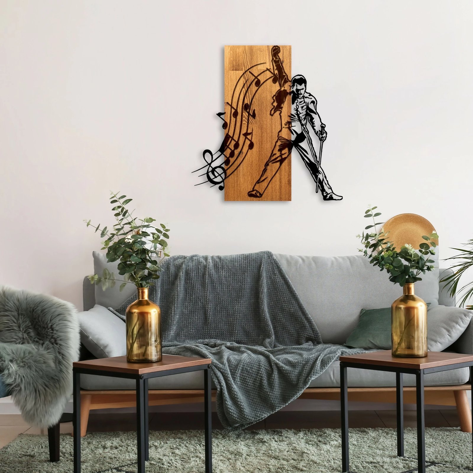 Aksesor dekorativ muri prej druri dhe metali, Wallity Mercury, ngjyrë arre dhe e zezë