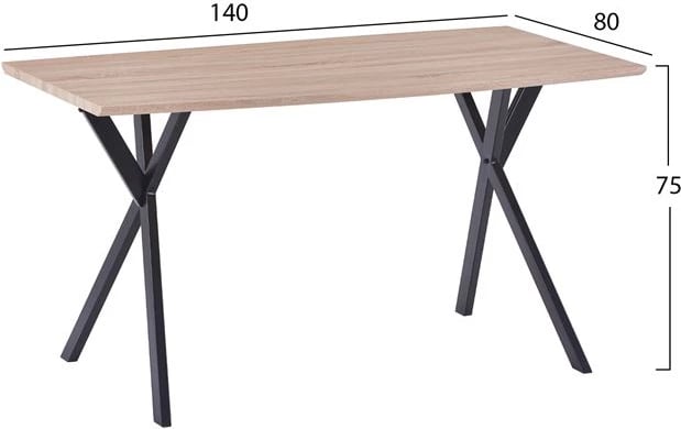 Tavolinë Alarick FH8550.01 Sipërfaqe MDF Sonama & Këmbë Metalike 140x80x75cm