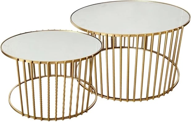 Set tavolinash kafeje Boron Inart, metalik, ngjyrë ari, 2 copë