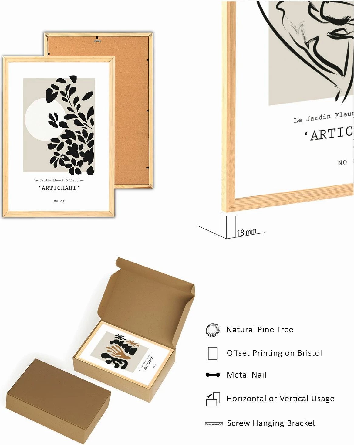 Piktura dekorative me kornizë, 3 copë, Wallity, Myk3003-3