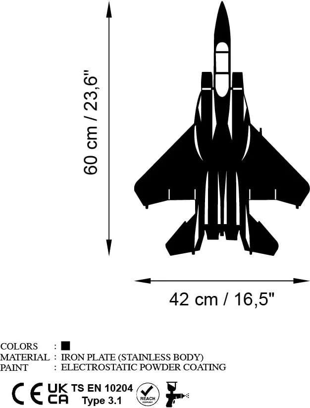 Aksesor dekorativ metalik për mur Wallity, F-15, ngjyrë e zezë, 60x42cm