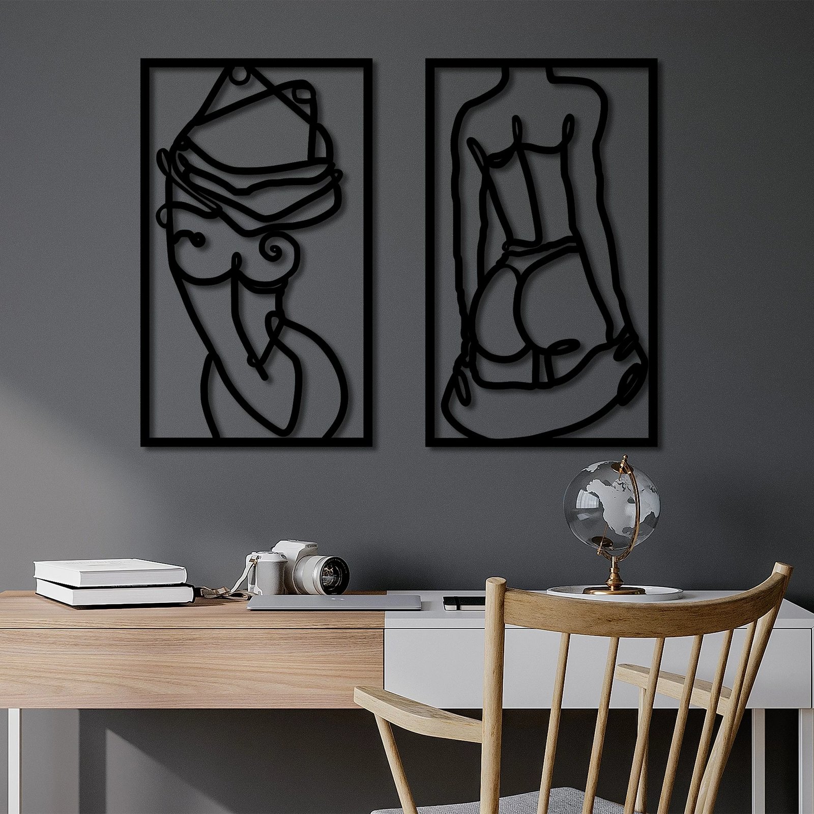 Aksesor muri dekorativ prej metali, Body Positive, ngjyrë e zezë, 42x70cm (2 copë)