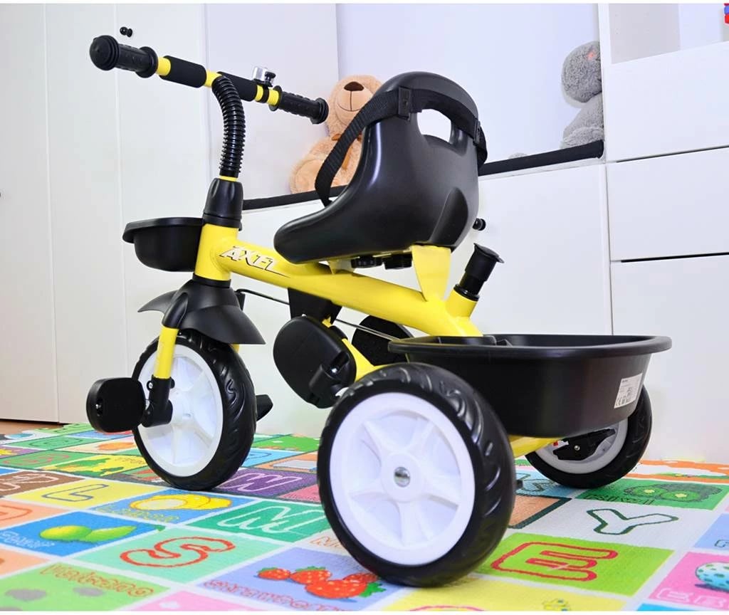 Tricikël fëmijësh, Milly Mally Axel, me shufër drejtimi të rregullueshme, kornizë çeliku, rrota EVA, pedale me bllokim, 1–3 vjeç, e gjelbër