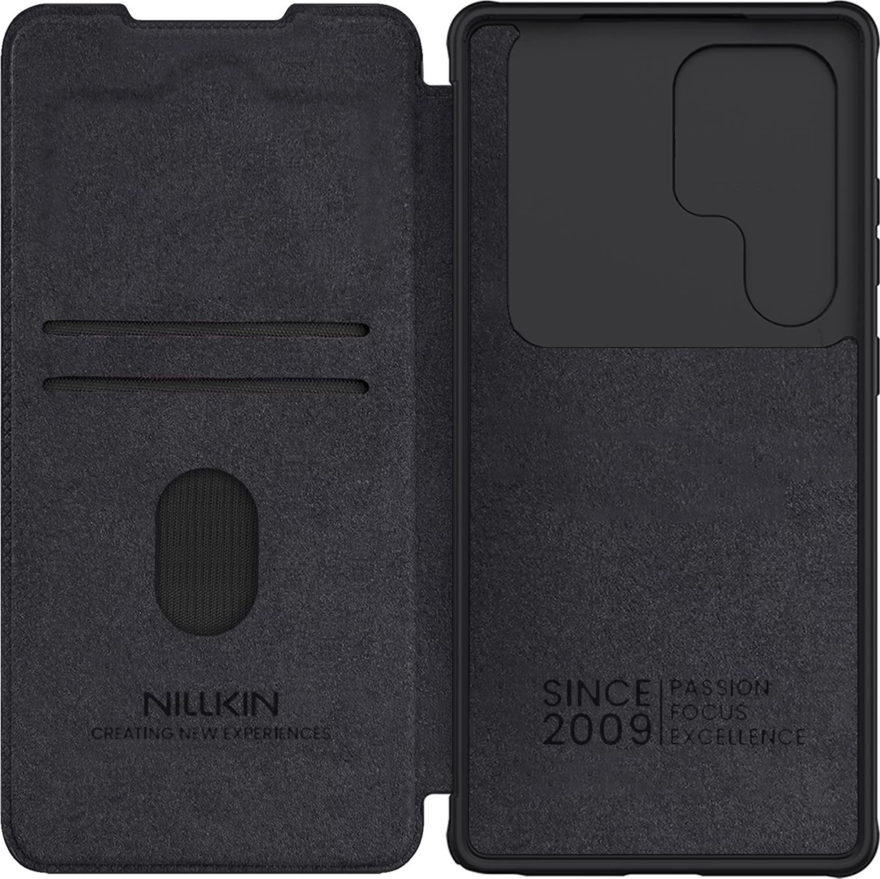 Mbështjellës Nillkin Qin Pro për Samsung Galaxy S25 Ultra me kapak dhe mbrojtje kamere, i zi