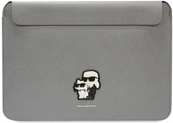 Mbështjellës Karl Lagerfeld Saffiano Karl&Choupette për laptop 14", argjend