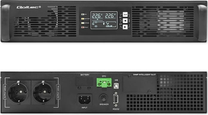 UPS Qoltec 1kVA 1000W, rack, LCD, online, e zezë