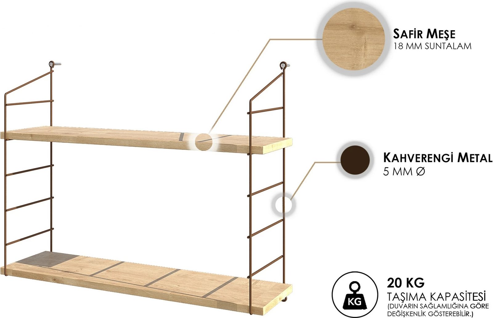 Raft muri Hanah Home Armoni 2'li, ngjyrë lisi