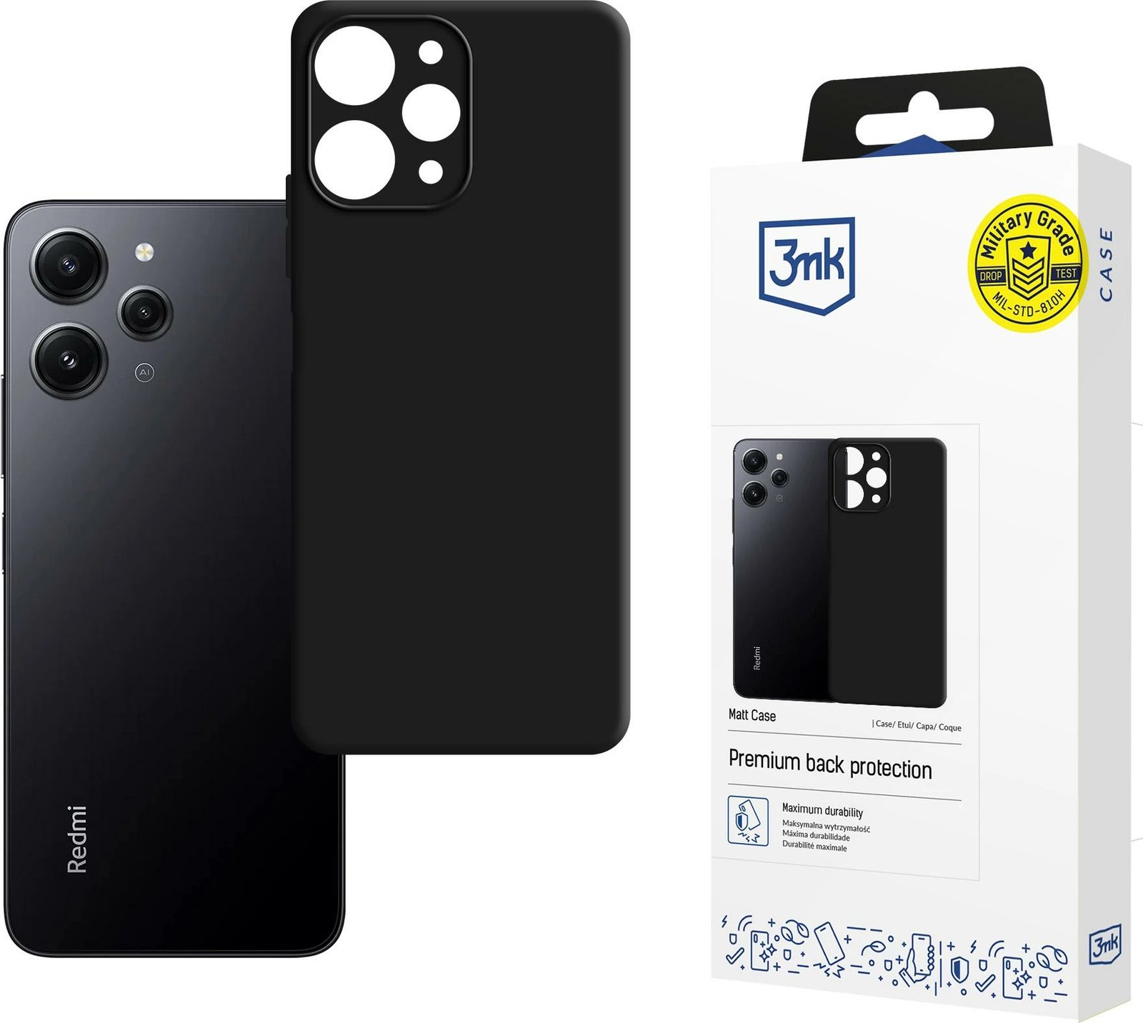 Mbështjellës, 3mk Protection, Matt Case për Xiaomi Redmi 12, TPU, Absorber125, i zi