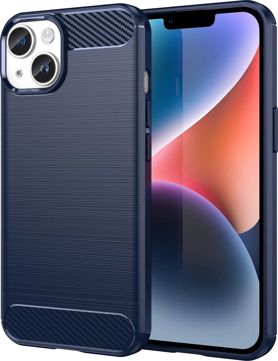 Mbështjellës Hurtel Carbon Case për iPhone 14, xhel fleksibël, blu
