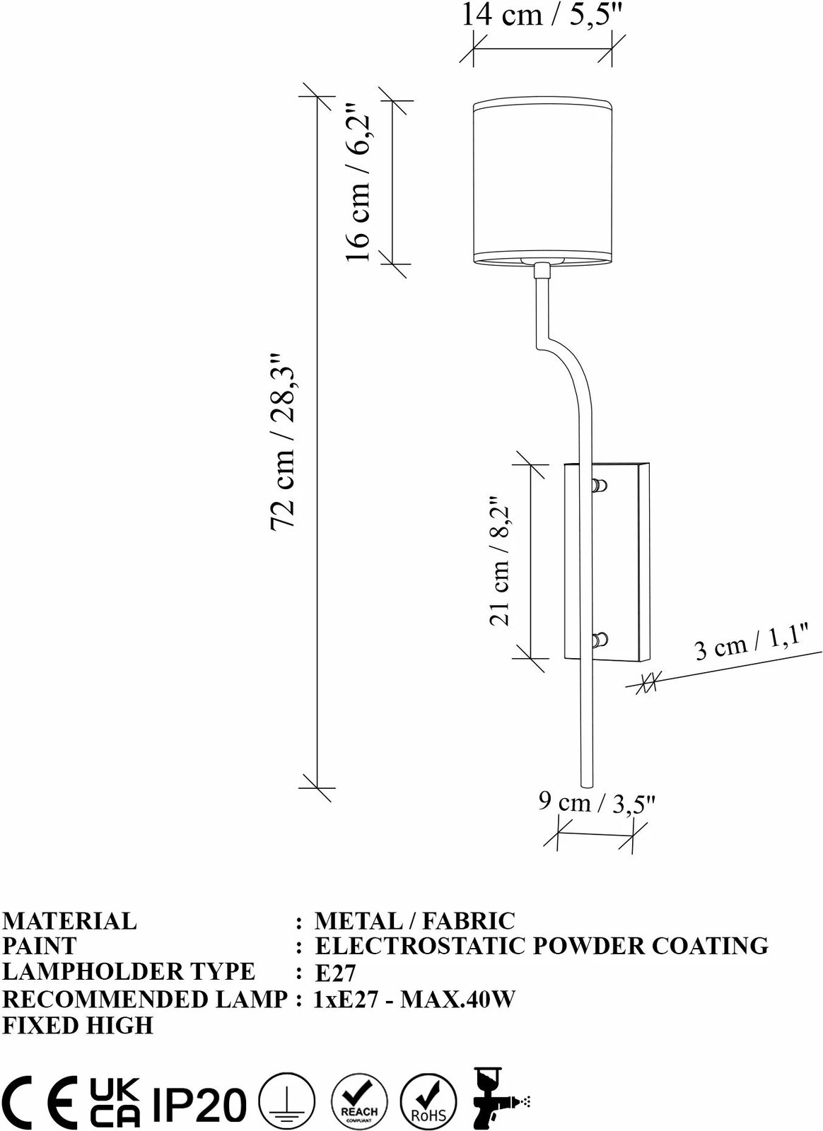 Llambë muri Opviq, Lumora - 15336, ngjyrë ari dhe e zezë