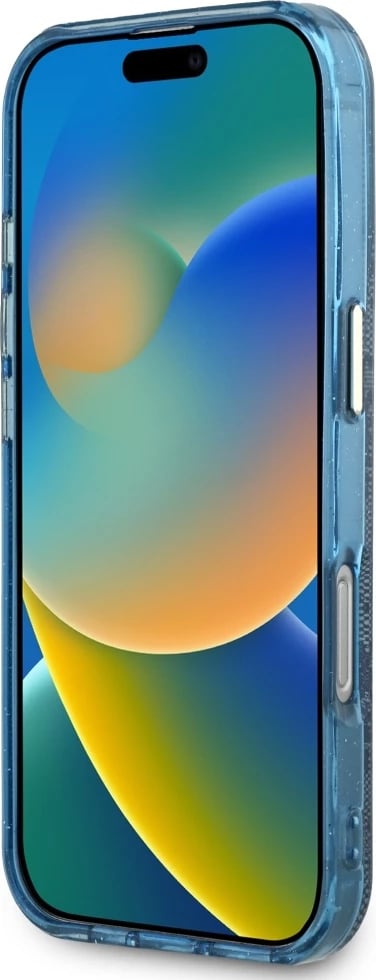 Mbështjellës Guess IML Metal Glitter 4G Circle Triangle MagSafe për iPhone 16 Pro Max, Blu
