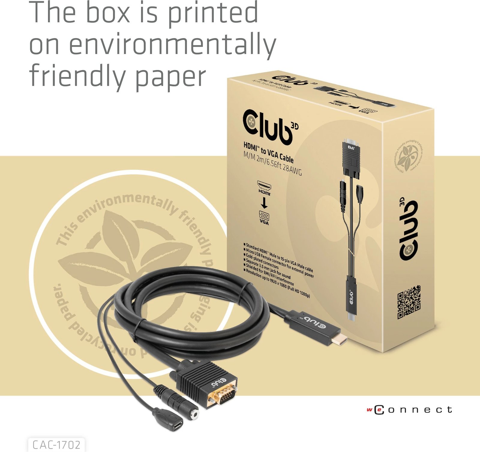 Kabllo HDMI në VGA Club3D CAC-1702, 2m, me audio 3.5mm, e zezë