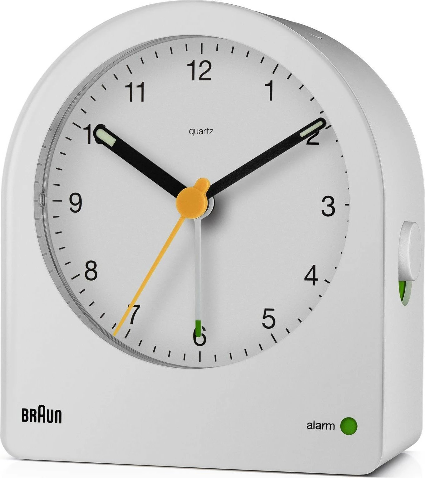 Orë alarmi Braun BC22, quartz, 12h, buzzer, bardhë/verdhe Orë alarmi Braun BC22, quartz, 12h, buzzer, bardhë/verdhe