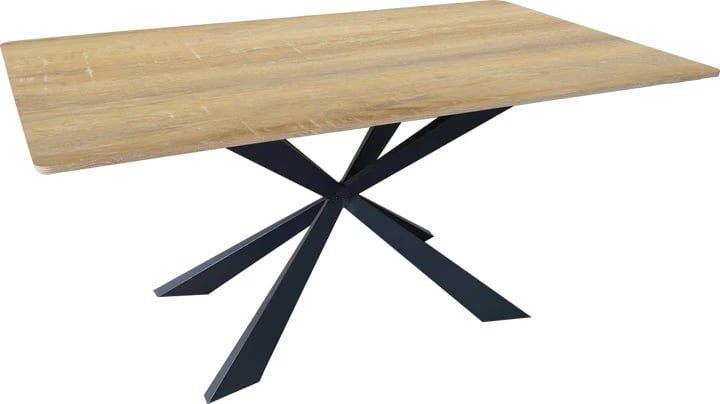 Tavolinë Aragne, sipërfaqe sonoma, këmbë metalike të zeza, 160x90x75cm