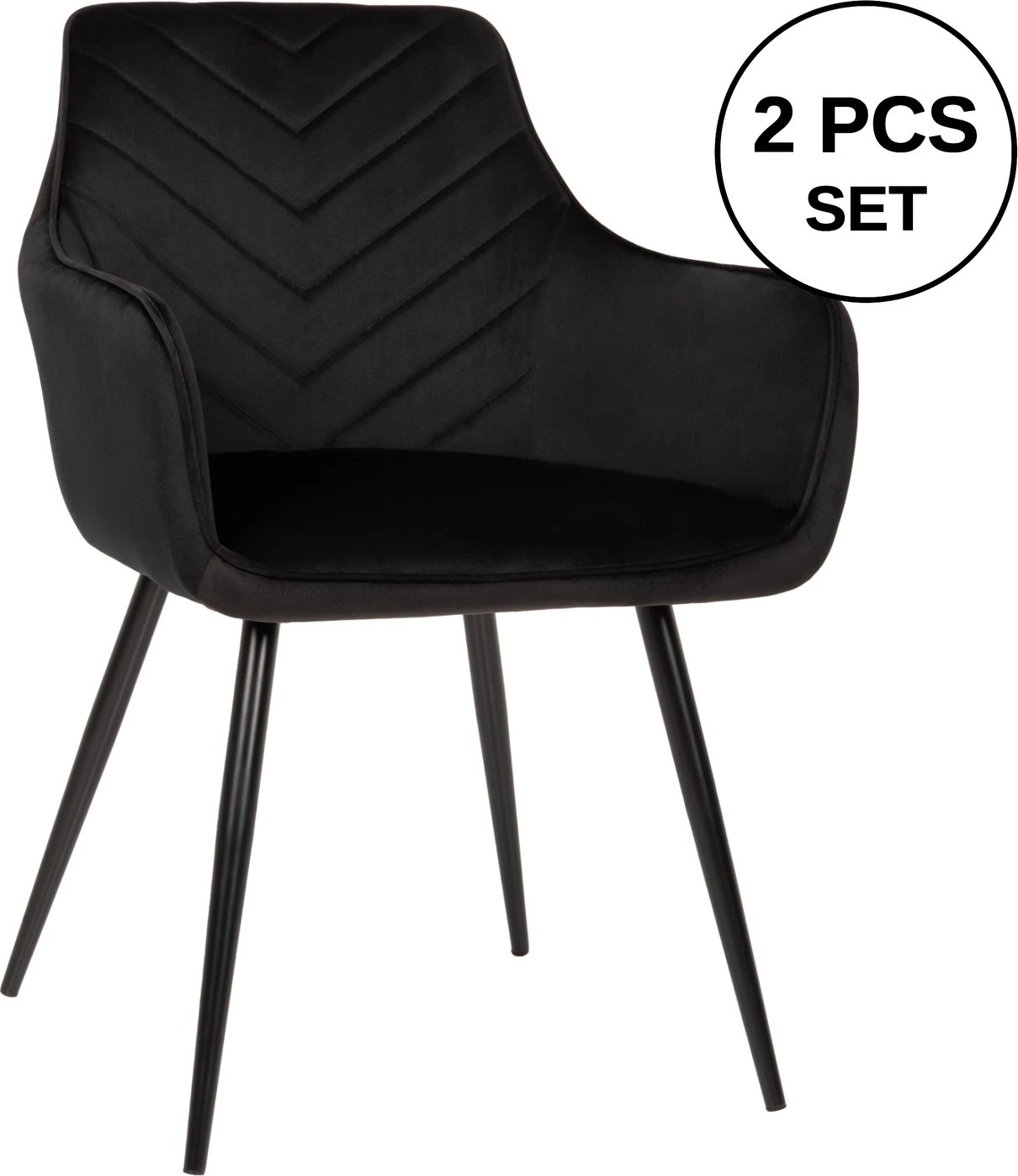 Karrige Latrell, kadife e zezë, këmbë metali të zeza, 55x57x84H cm., set prej 2 copë