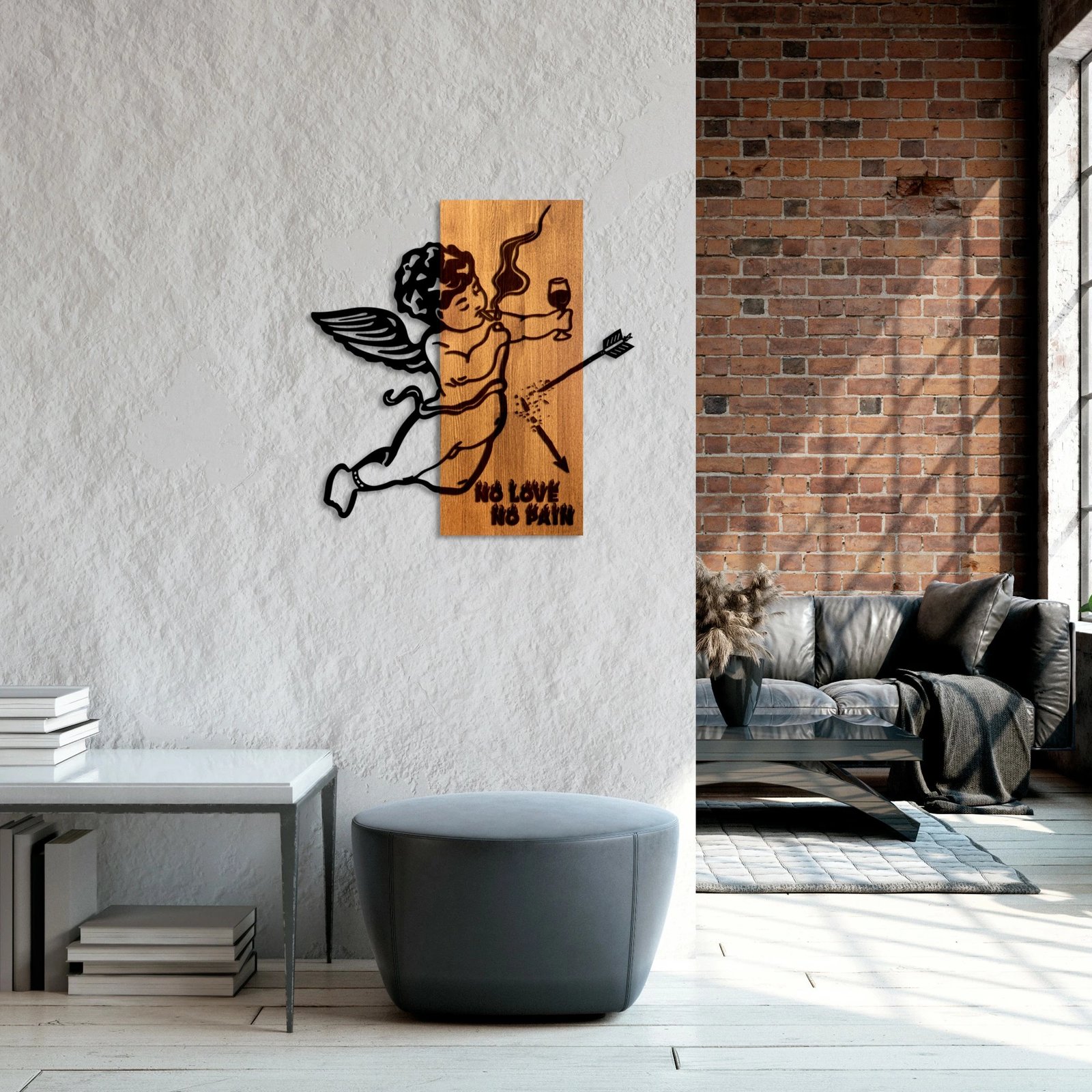 Aksesor dekorativ muri prej druri, Wallity, Wine & Eros, ngjyrë arre dhe e zezë