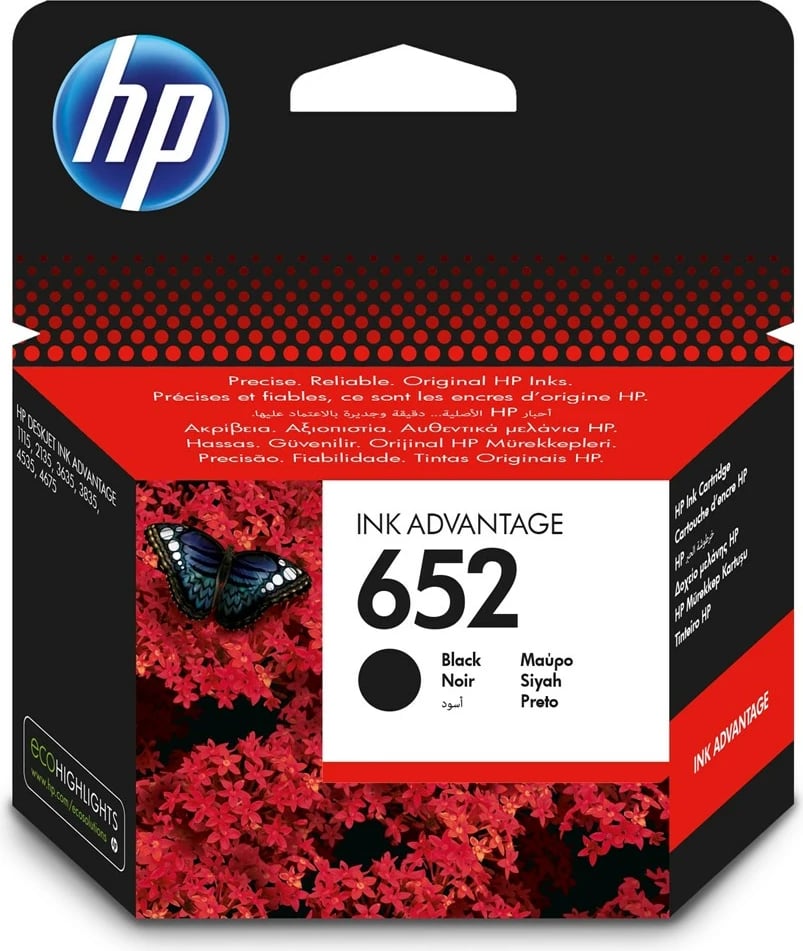 Fishek me ngjyrë origjinale HP 652, e zezë
