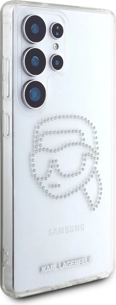 Mbështjellës Karl Lagerfeld Rhinestones Karl Head Logo për Samsung Galaxy S25 Ultra, transparent