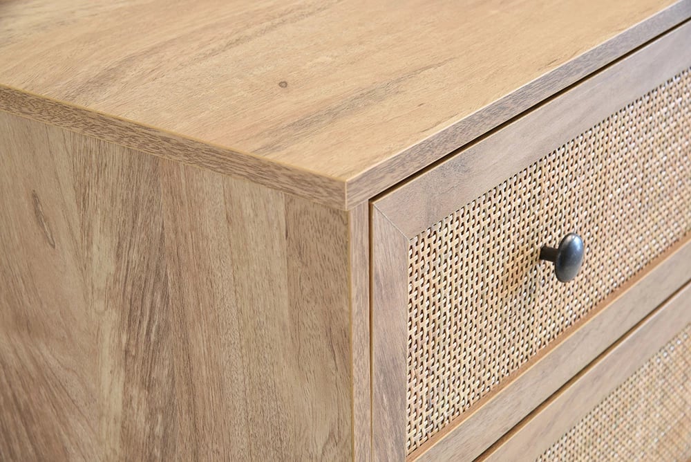 Komodë Ammos me 3 sirtarë, natyrale me ratan, 90x39x79cm