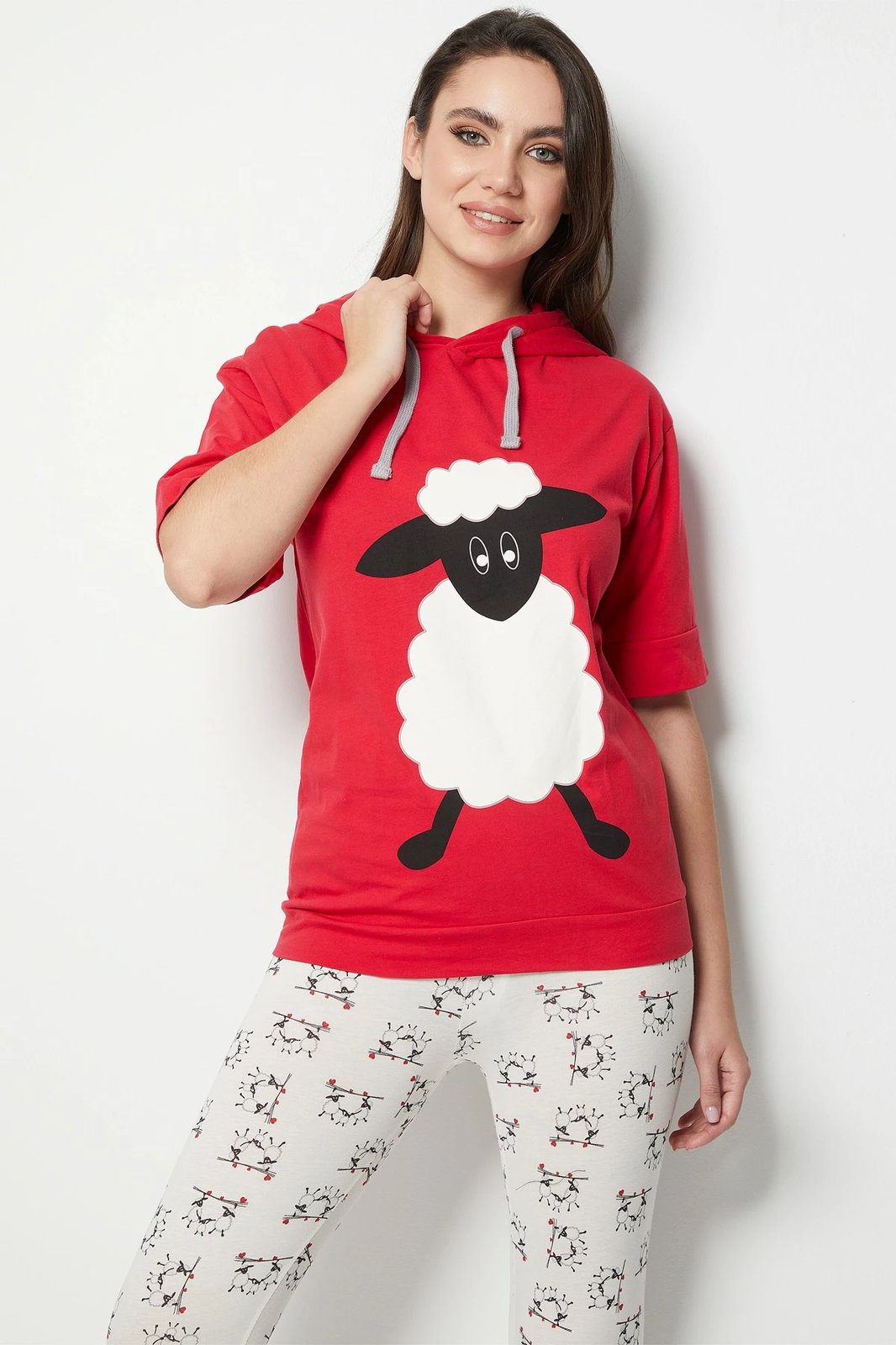 Pizhama për gra, ngjyrë e kuqe e errët, Jumeon, 002-000501