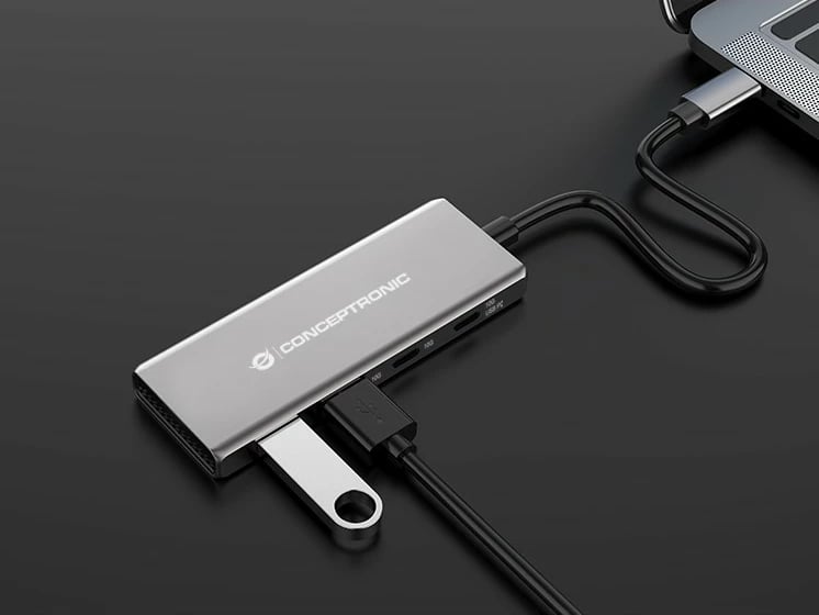 Dock USB-C Conceptronic 4-1, 2xUSB-C, 2xUSB-A, 100WPD, 25cm, gri