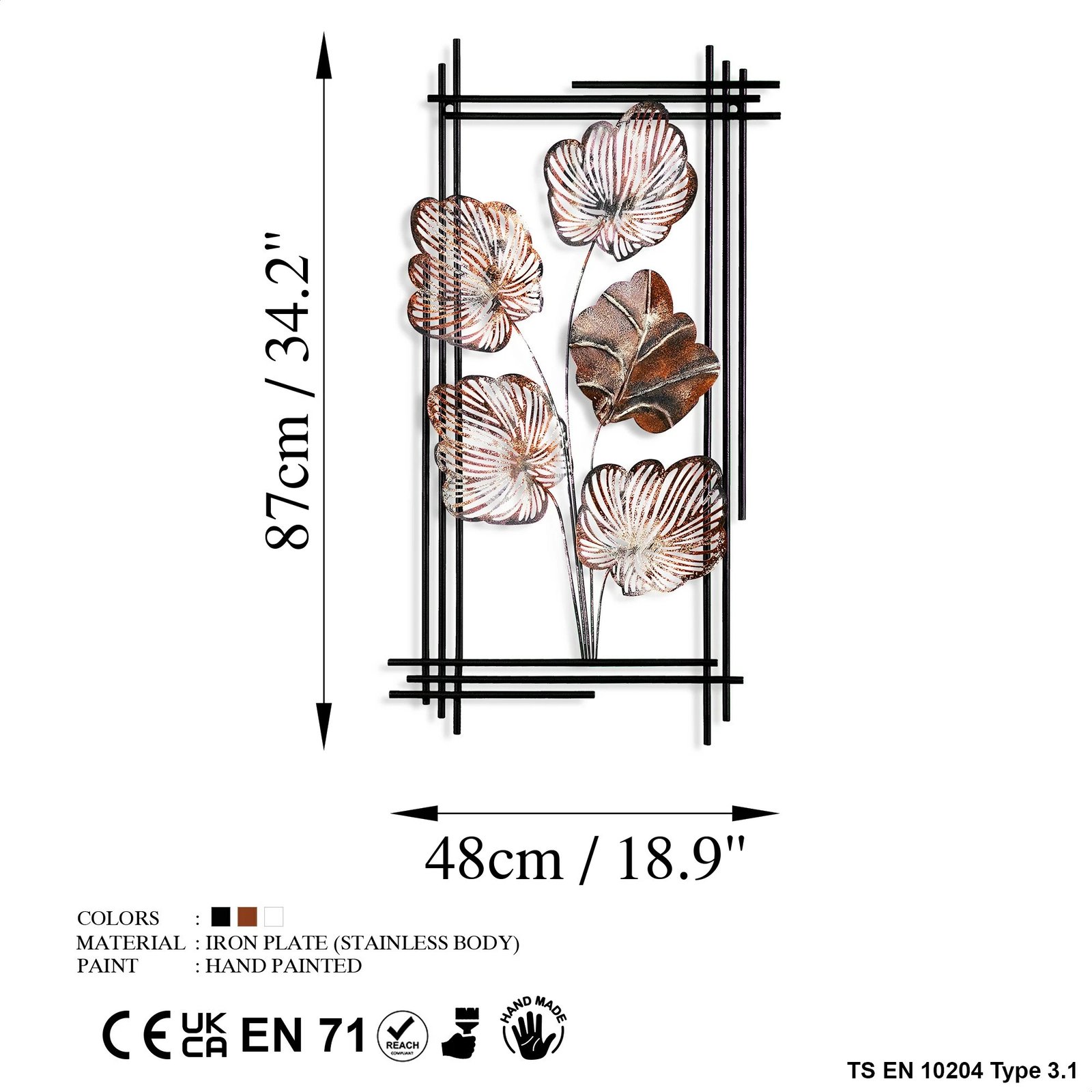 Aksesor dekorativ metalik për mur, Wallity Daiyu 3, shumëngjyrësh, 48x87x4cm