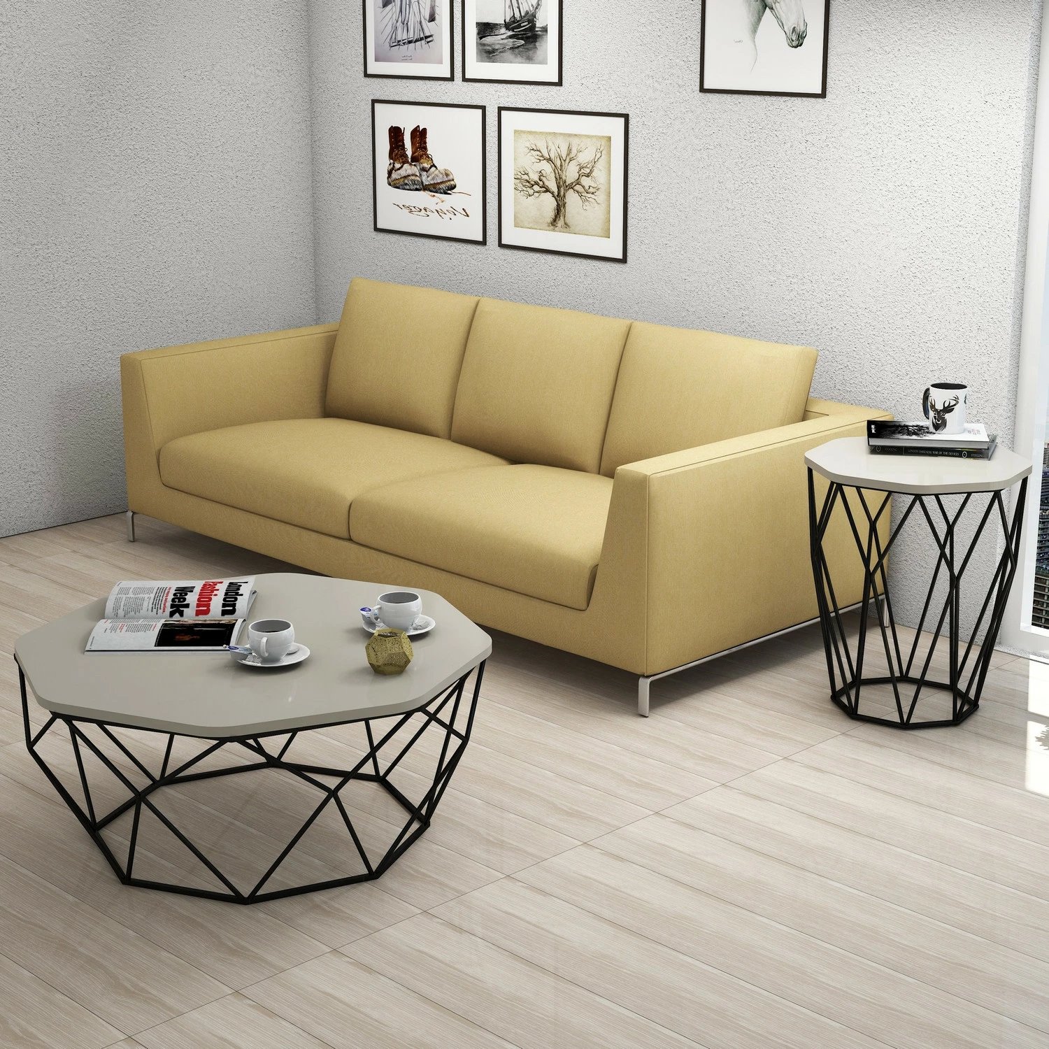 Tavolinë anësore Skye Decor, Sofya, krem