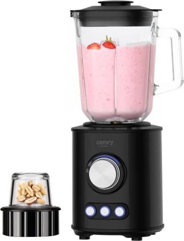 Blender tavoline, Camry CR 4088, enë qelqi 1.5L, tehe çelik inox të veshura me titan (6 skaje), 800W max 1800W, 2 shpejtësi 3 programe, me grirës qelqi 300ml, piano black
