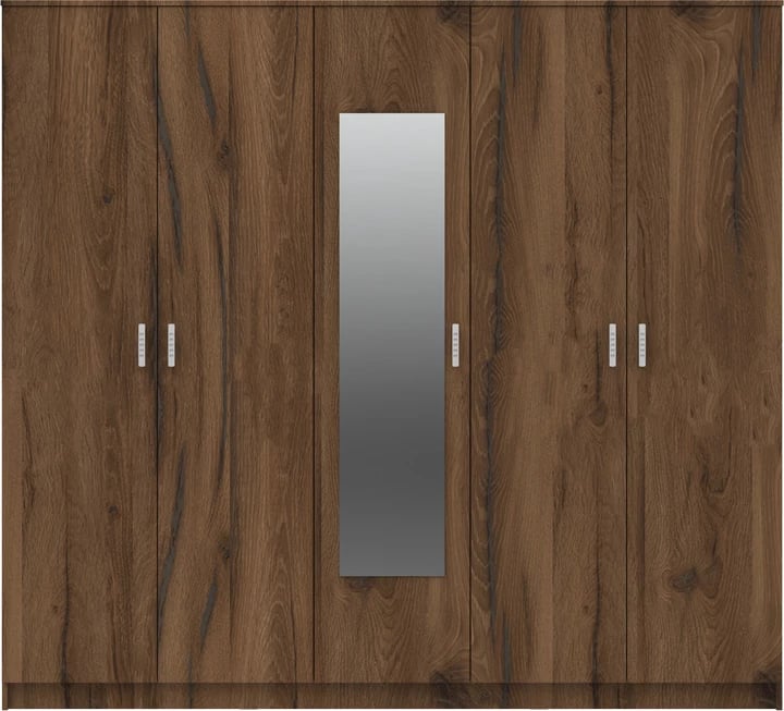 Dollap pesëdyersh me pasqyrë Luna, ngjyrë arre-lisi, 220x52x200cm