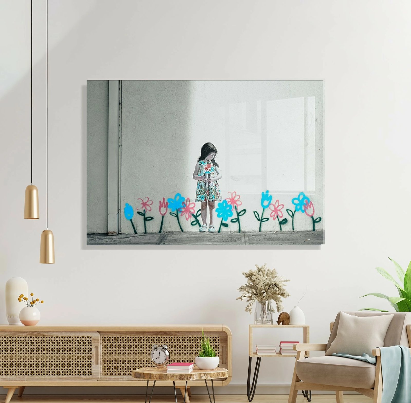 Pikturë dekorative xhami e temperuar, Banksy, shumëngjyrëshe, 50x70cm