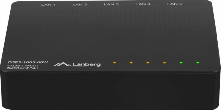 Switch Lanberg DSP3-1005-60W, 5 porta Gigabit, 4x PoE+, Desktop, i zi