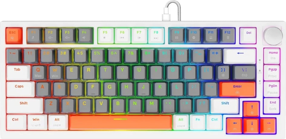 Tastierë magnetike Savio ASTRAL White 82-taste US QWERTY Outemu White Jade Hall RGB USB-C knob multimedia PBT keycaps, e bardhë, set 3 ngjyra kapakësh
