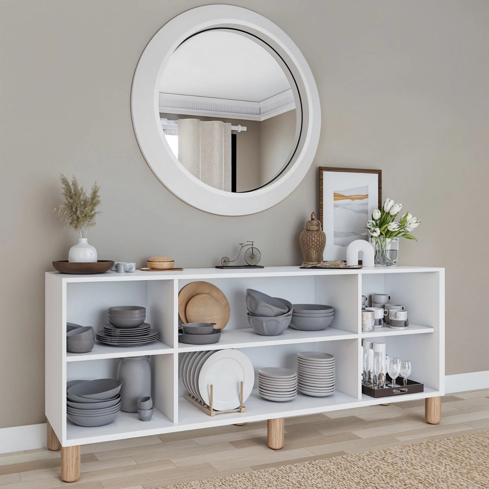 Konsolë Skye Decor, stil bohemian, e bardhë, 180x75x40cm