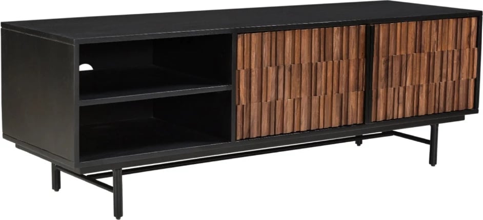 Komodë TV Jenga, dyer të zeza dhe arre, 150x40x50cm