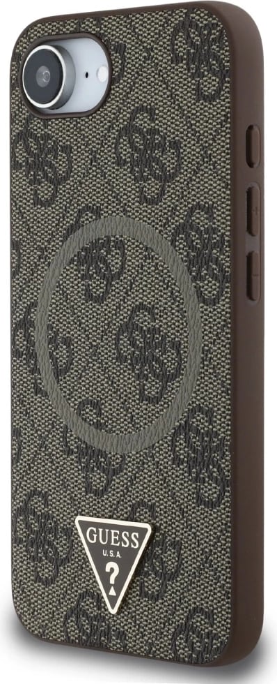 Mbështjellës Guess 4G Ring Triangle Logo MagSafe për iPhone 16e, Kafe