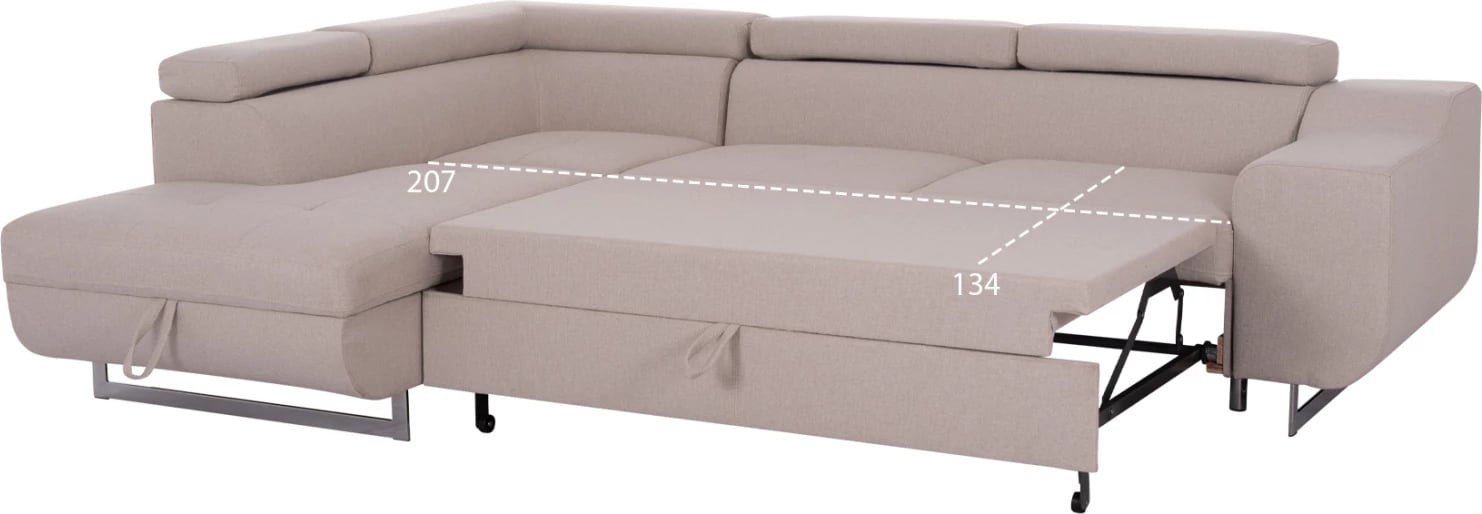 Kënd-sofë me hapësirë për depo, Encore FH3301.03L, material bezhë, 285x205x90cm