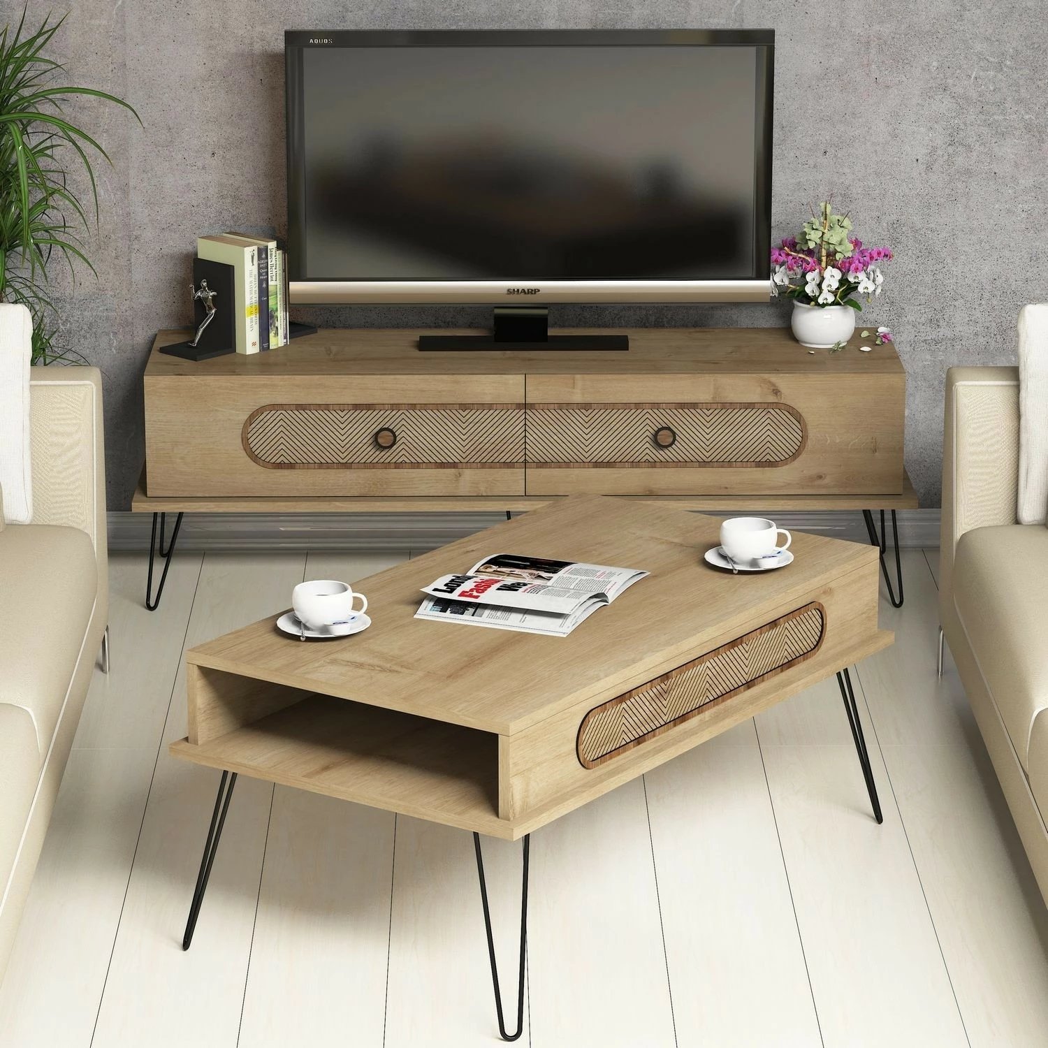 Set mobiljesh për dhomë dite Skye Decor, ngjyrë lisi, Ekol