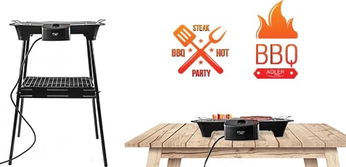 Grill elektrik, Adler AD 6602, 2000W, rregullim temperature, termostat me dritë, ngrohës i heqshëm, tabaka uji, me qëndrim
