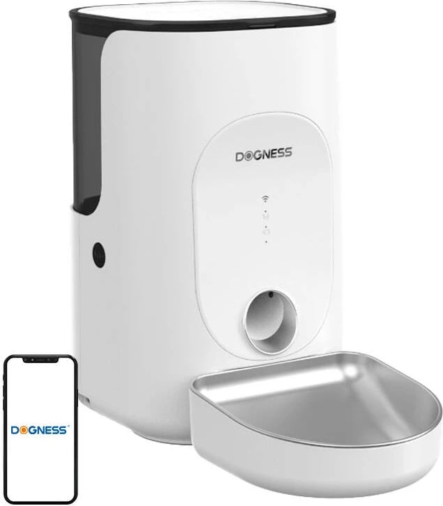Shpërndarës ushqimi për qen Dogness F16 Stainless, 4L, smart, WiFi, i bardhë